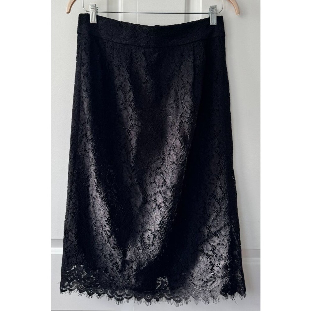 NEW with tags J. Crew Pintuck Black Lace Pencil Skirt Scalloped edge Size 12T